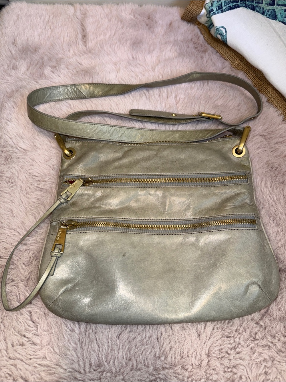 HOBO Taupe Leather Crossbody Shoulder Bag